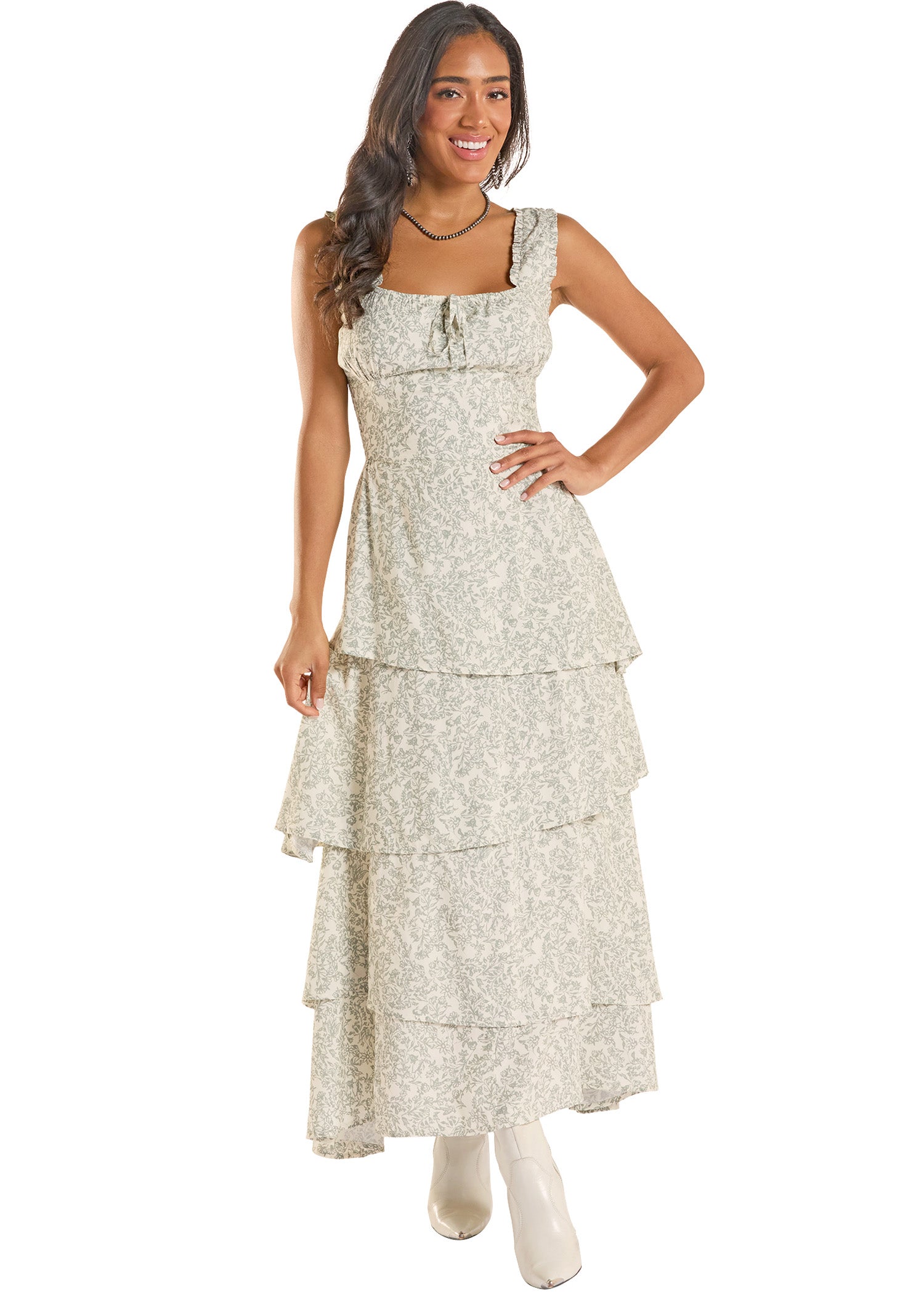 Women's Jade Floral Ruffle Tiered Maxi Dress