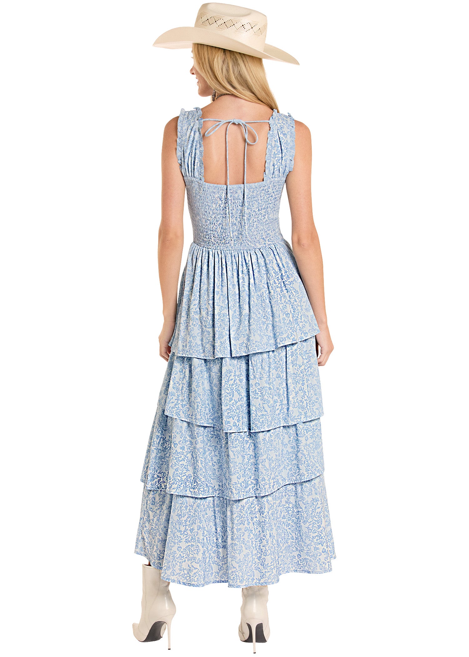 blue tiered maxi dress Floral Ruffle Tiered Maxi Dress