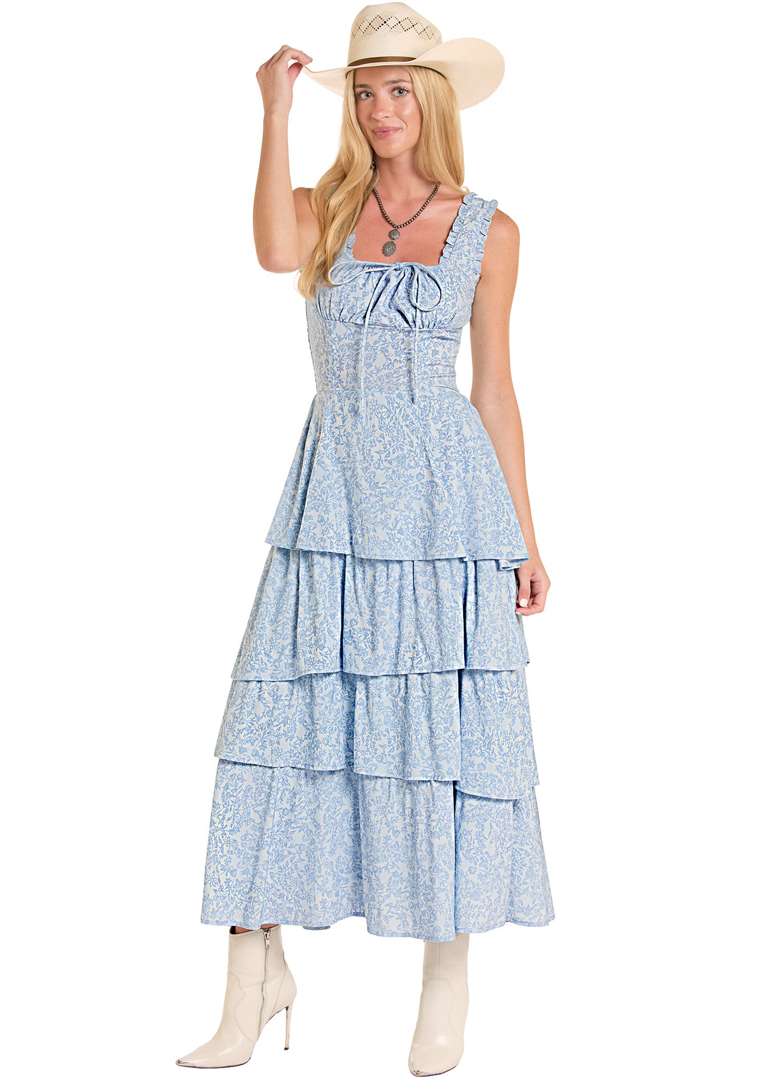 Rock & Roll Denim Women's Floral Tiered Dress for Summer M