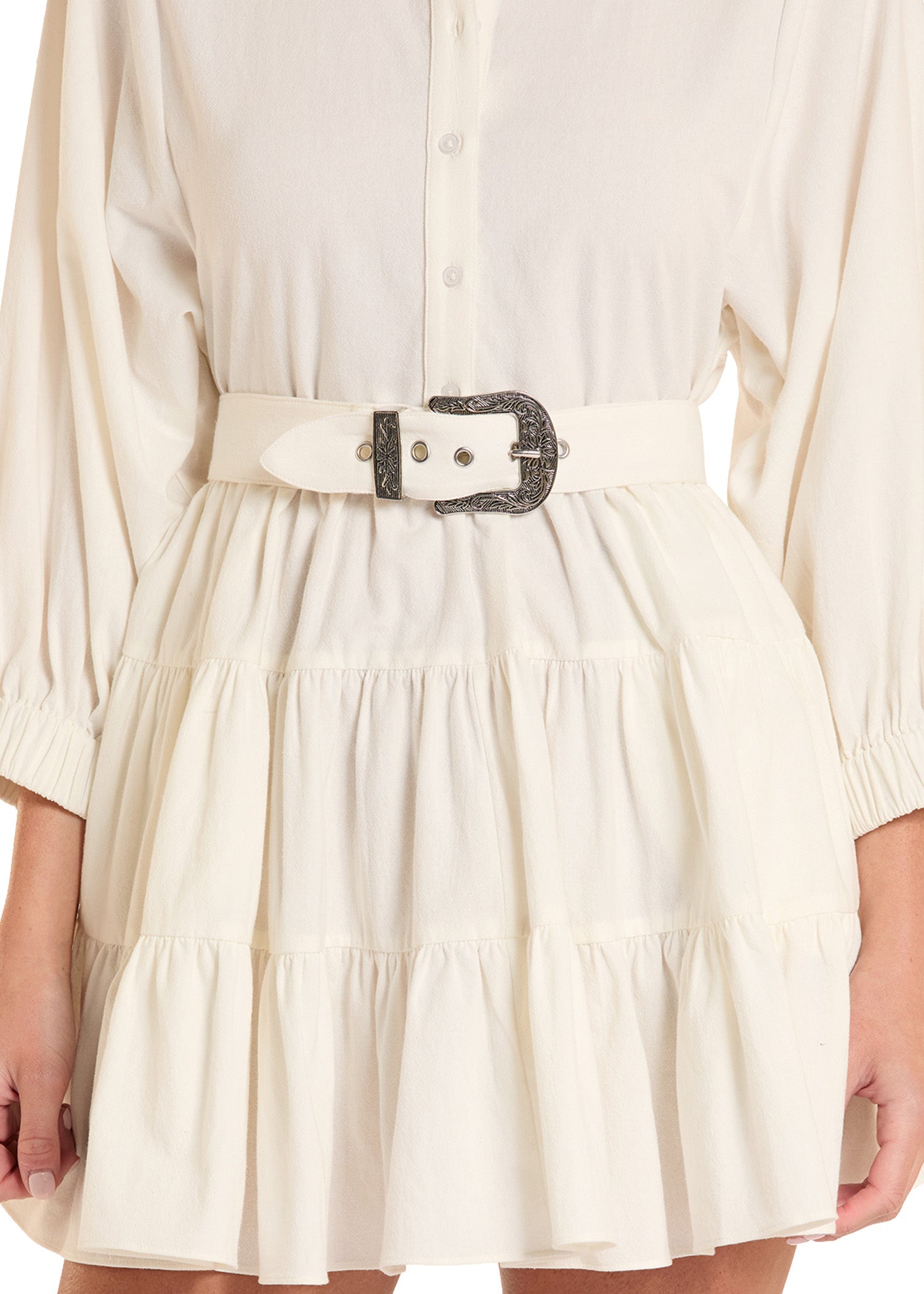 Buckle Tiered Mini Dress