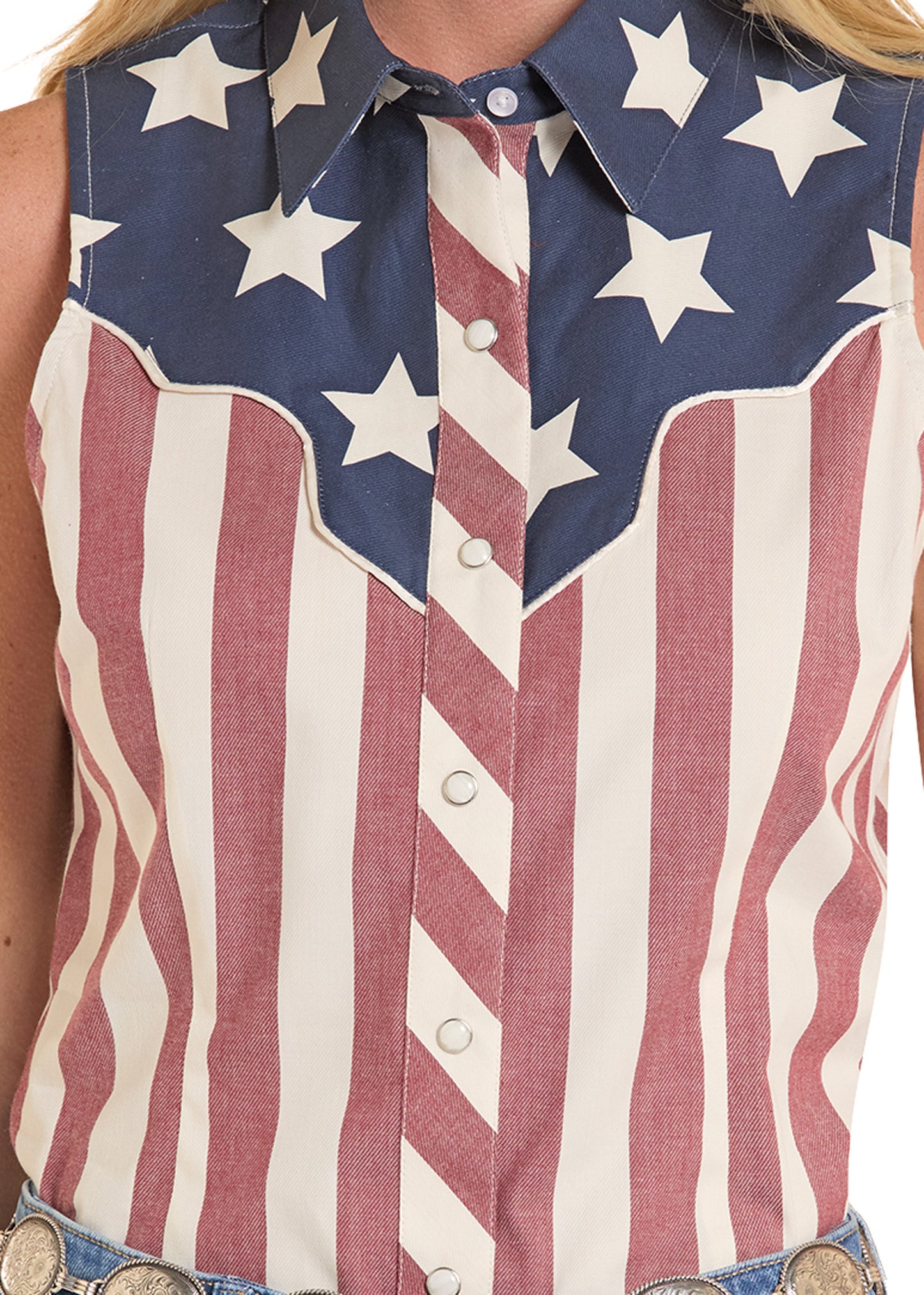 American flag patterned sleeveless shirt with star details
