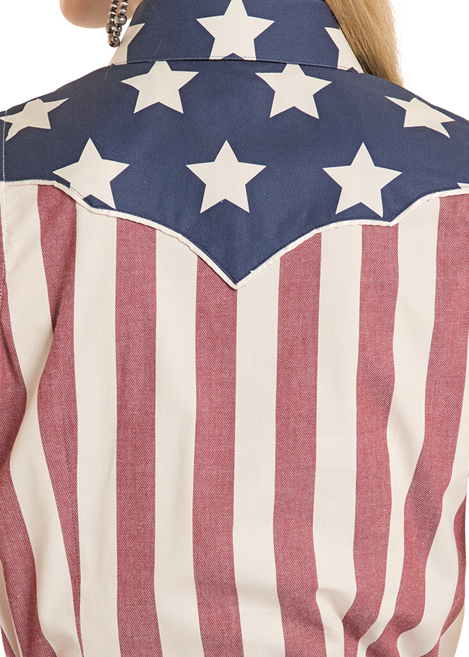 Close-up of a shirt with American flag design