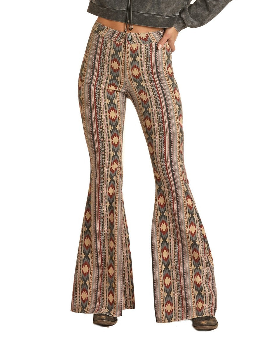 Allover Aztec High Rise Bell Bottom Jeans