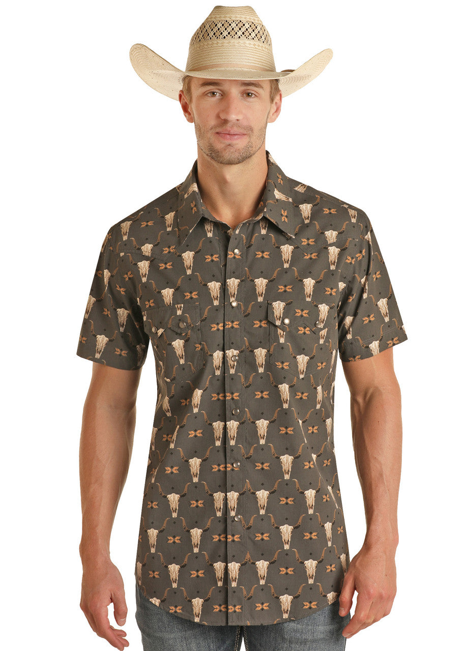 Vintage '46 Skull Short Sleeve Snap Shirt