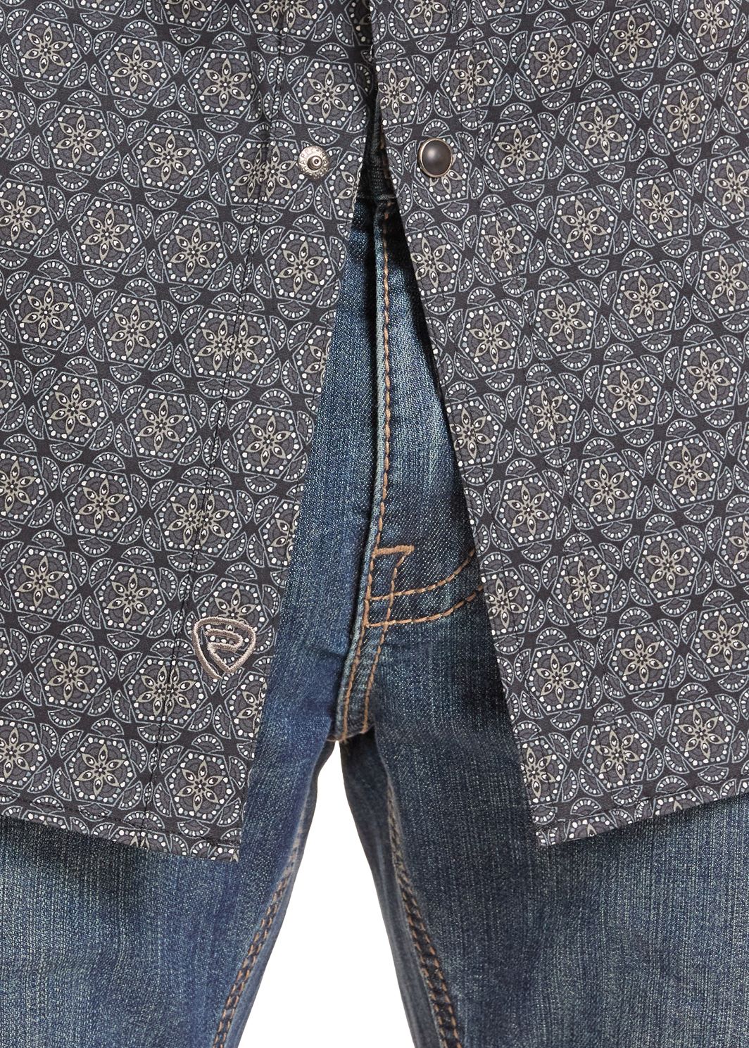 Detail of a men's Black Medallion Snap Shirt
