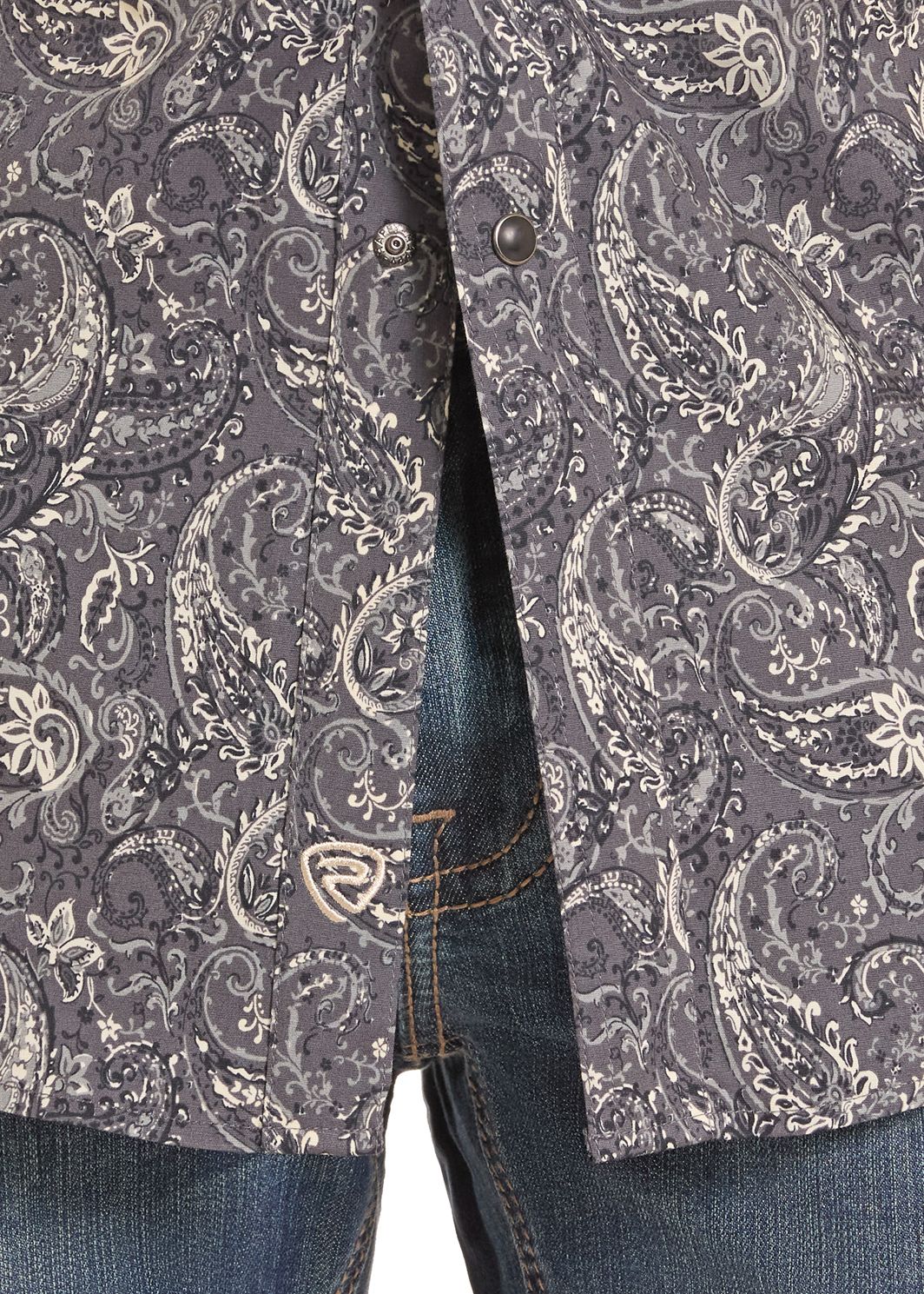 Detail of a Black Paisley Snap Shirt