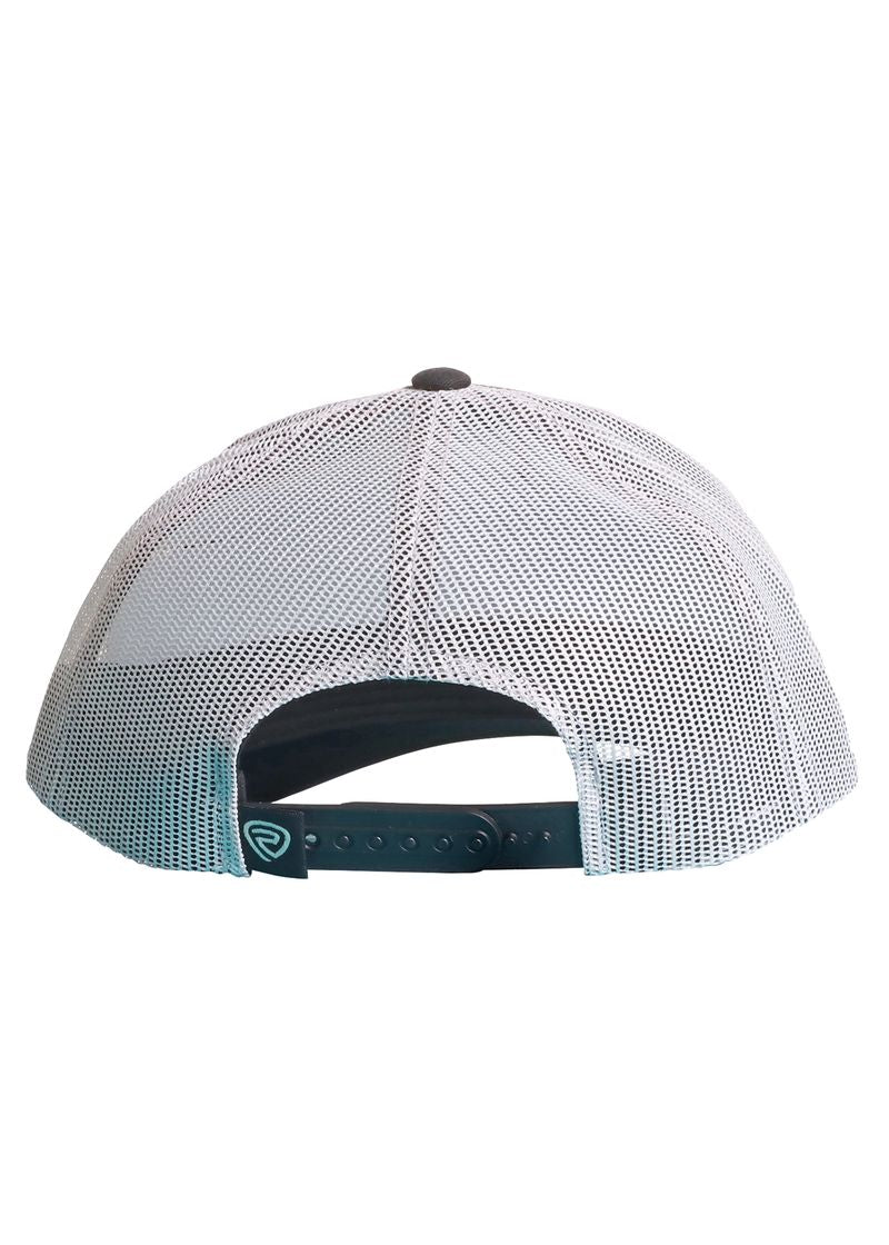 The Rock & Roll Denim Aztec Buffalo Cap is a mesh-back snapback, shown from behind with a black adjustable snap closure and a small black button on top.